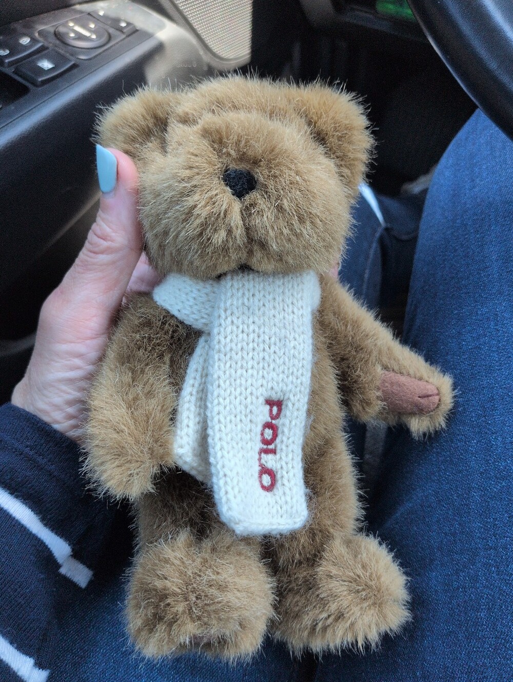 Ralph Lauren Brown Plush Teddy Bear with Cream POLO Scarf